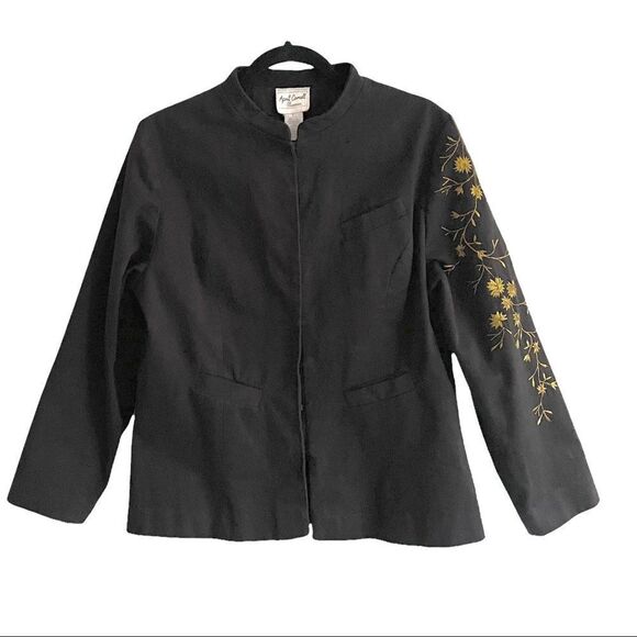 APRIL CORNELL Romance Embroidered Blazer Jacket Black Gold L - Picture 10 of 11